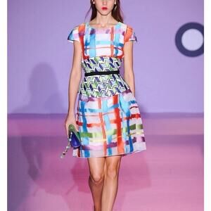 Andrew Gn Runway Dress SS15 Multicolor Abstract Print Silk Blend Mini 36 NWT